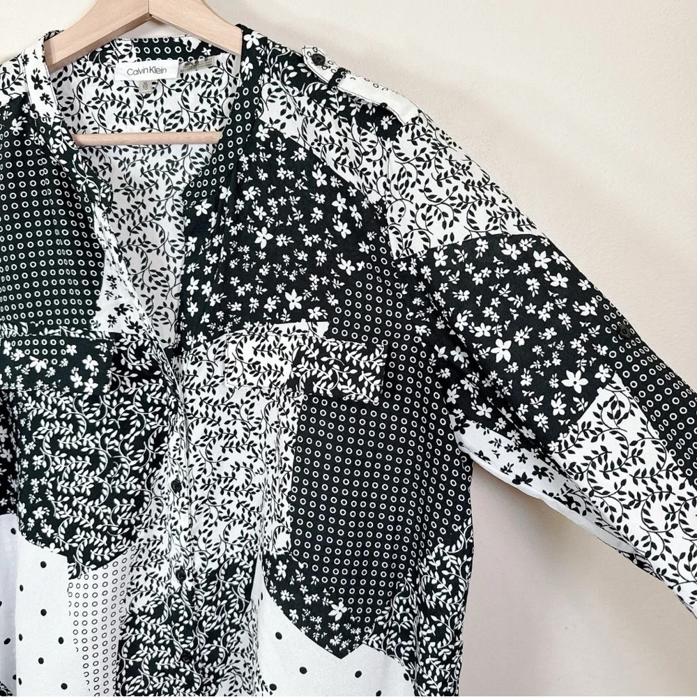 Calvin Klein Womens Size Xlarge Patchwork Print Over Button Relaxed Shirt - Picture 4 of 13